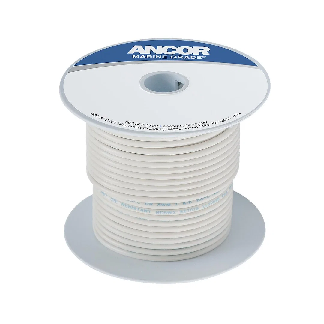 112710 – ANCOR Primary Wire, Stranded Conductor 6 Gauge White 100 Foot Spool Tinned Copper Conductor/ PVC Insulation ...